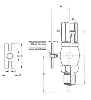 Test connection: test flange 60 x 25 – Technical illustration: Pa 60x25