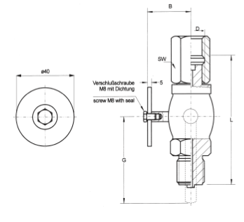 Test connection: round flange 40mm Dia – Technical illustration: Pa flansch 40